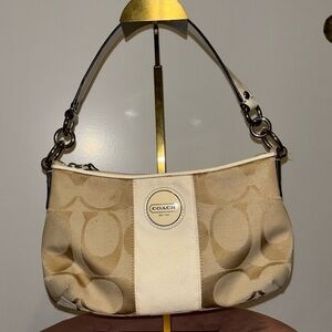 Coach Signature Beige & White Stripe Demi Shoulder & Crossbody Bag A1175-F17439